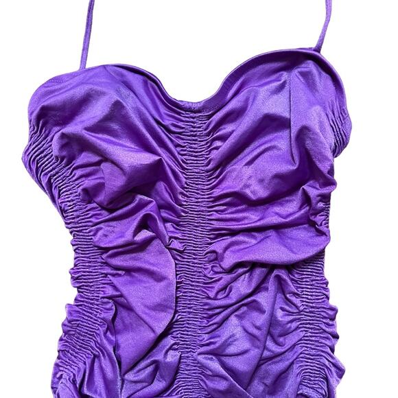 VTG 50s DE WEESE DESIGN Halter Tie Ruched One Piece Swimsuit in Purple SZ 6 - Picture 2 of 12